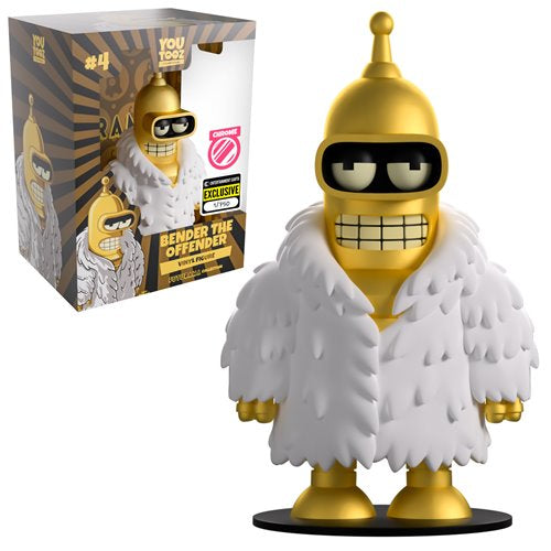 Youtooz Collectibles : Futurama Bender The Offender Gold Chrome EE Exclusive Figure #301 / 750 PCS + Pop Protector