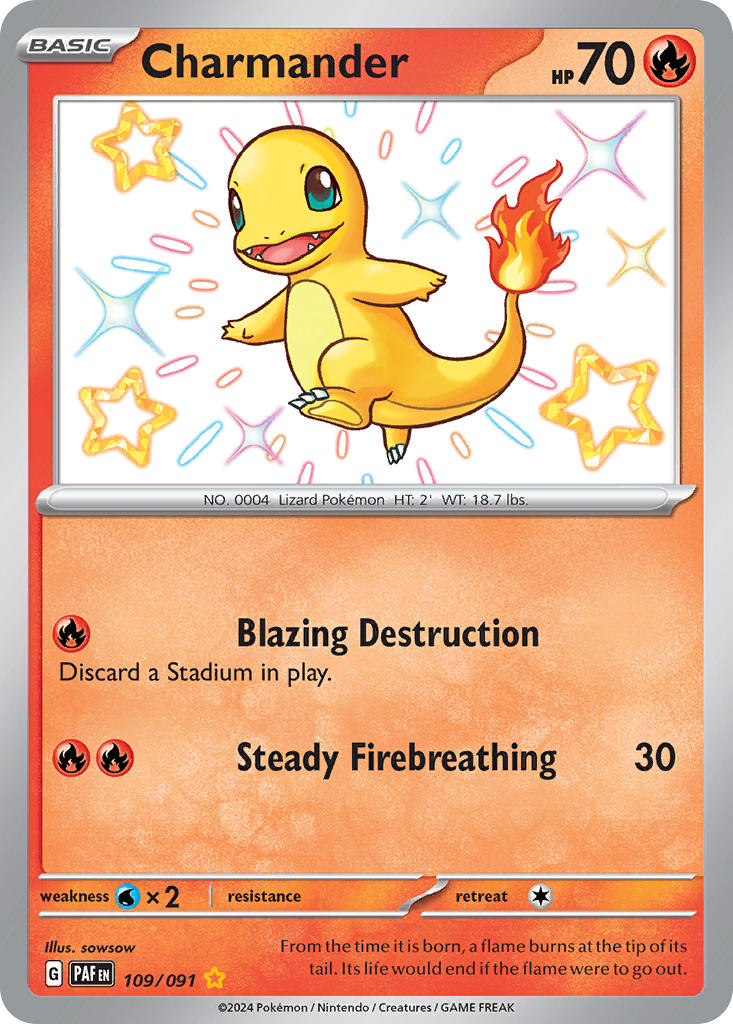 Pokemon TCG! Charmander 2024 Paldean Fates #109/091 Shiny Rare Near Mint