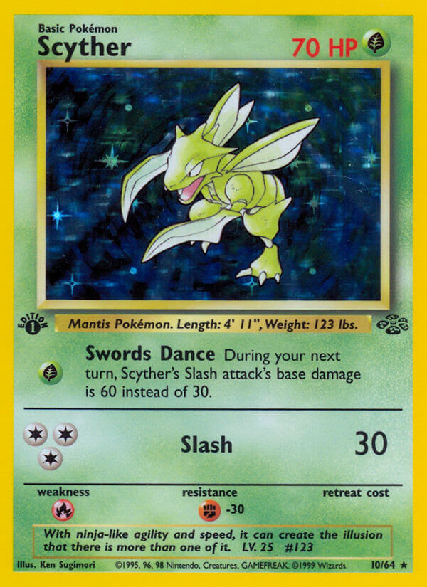Pokemon TCG! Scyther 1999 Jungle 1st Edition #10/64 Holo