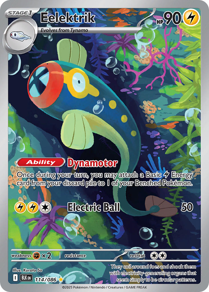 Pokemon TCG! Eelektrik 2025 Black Bolt #114/086 Illustration Rare Near Mint