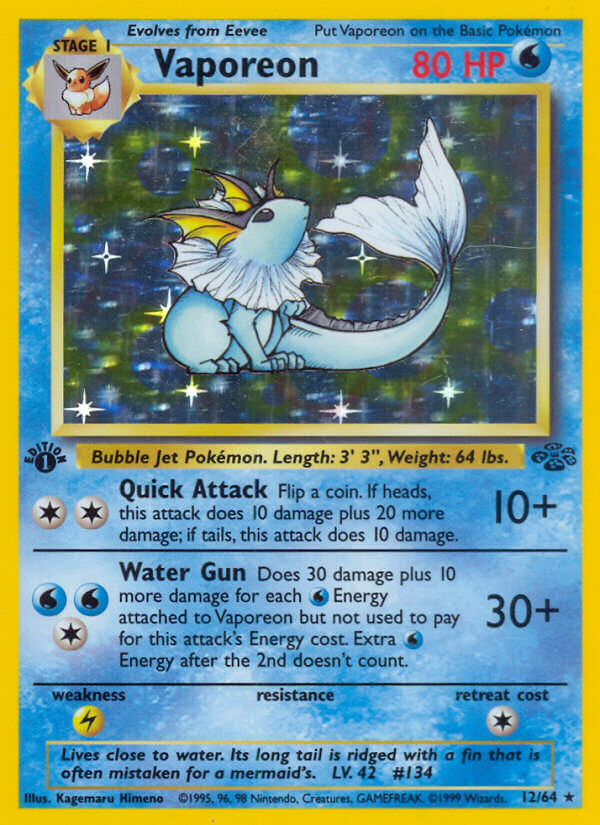 Pokemon TCG! Vaporeon 1999 Jungle 1st Edition #12/64 Holo