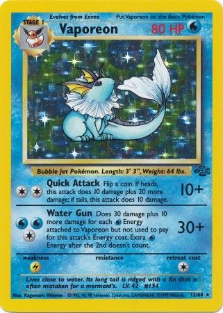 Pokemon TCG! Vaporeon 1999 Jungle Unlimited #12/64 Holo