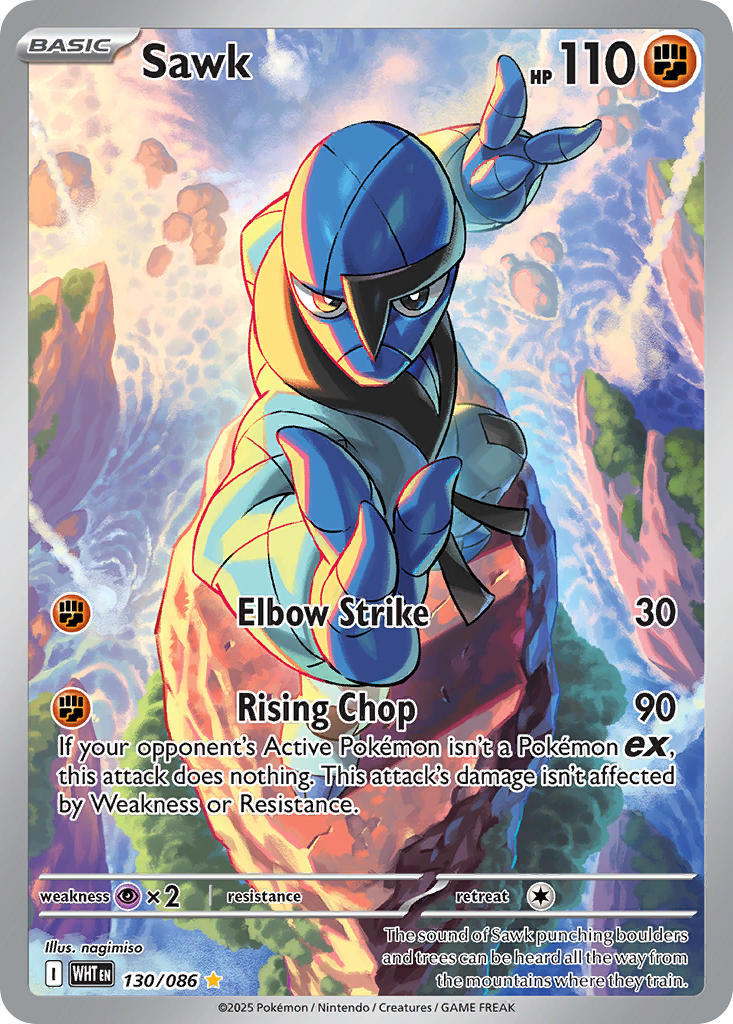Pokemon TCG! Sawk 2025 White Flare #130/086 Illustration Rare