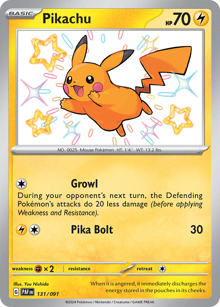 Pokemon TCG! Pikachu 2024 Paldean Fates #131/091 Shiny Rare Near Mint