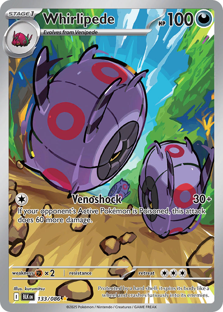 Pokemon TCG! Whirlipede 2025 Black Bolt #133/086 Illustration Rare