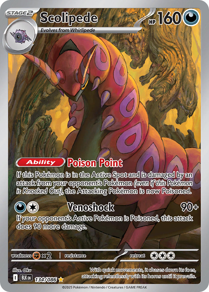 Pokemon TCG! Scolipede 2025 Black Bolt #134/086 Illustration Rare Near Mint