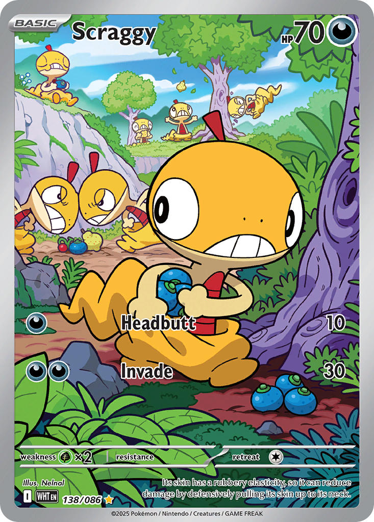 Pokemon TCG! Scraggy 2025 White Flare #138/086 Illustration Rare Near Mint