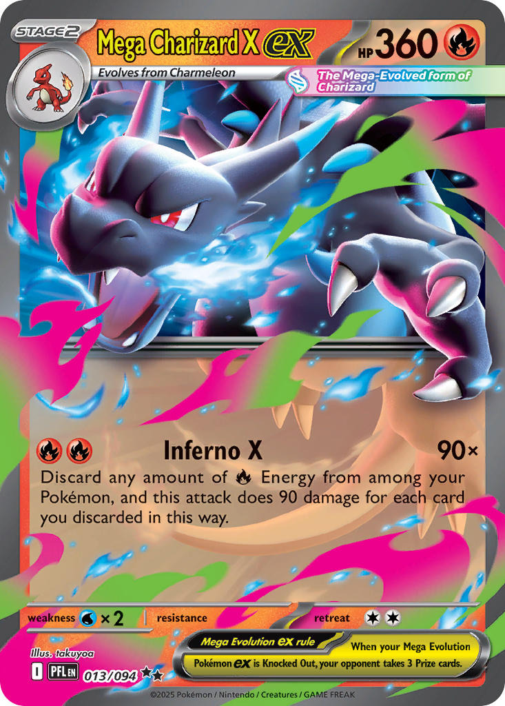 Pokemon TCG! Mega Charizard X ex 2025 Phantasmal Flames #013/094 Ultra Rare