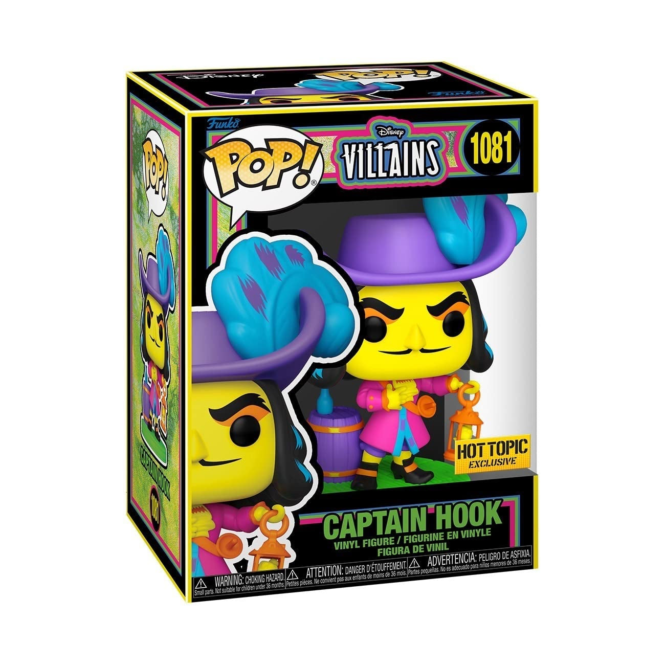 Funko Pop! Disney Villains Blacklight Captain Hook 1081 Hot Topic Exclusive + Free Protector