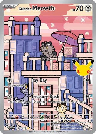 Pokemon TCG! Galarian Meowth 2026 30th Celebration #141/128 Near Mint