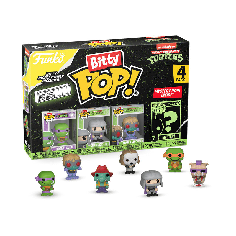 Funko Bitty POP! Teenage Mutant Ninja Turtles (TMNT) 4-Pack - Donatello , Shredder, Baxter Stockman and A Surprise Mystery Mini Figure - 0.9 Inch (2.2 Cm) Collectable - Gift Idea - TV Fans