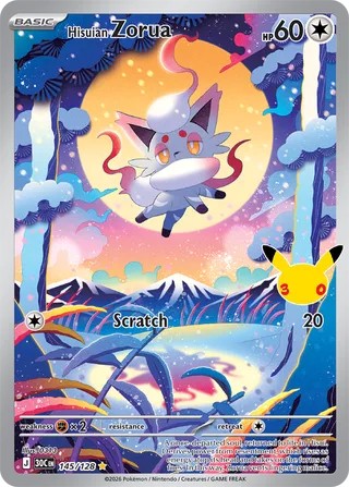 Pokemon TCG! Hisuian Zorua 2026 30th Celebration #145/128