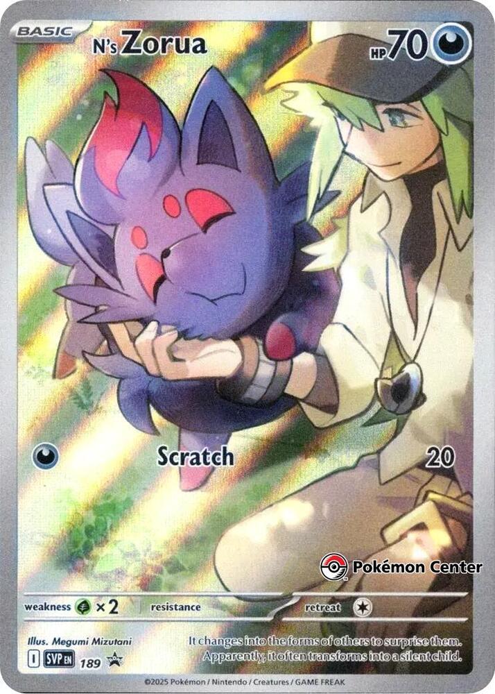 Pokemon TCG! N's Zorua 2025 SVP Black Star Promo #189 Pokemon Center Near Mint