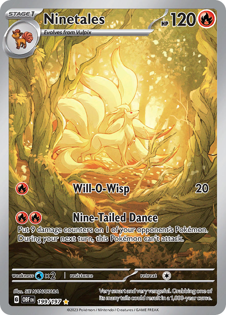 Pokemon TCG! Ninetales 2023 Obsidian Flames #199/197 Illustration Rare Near Mint