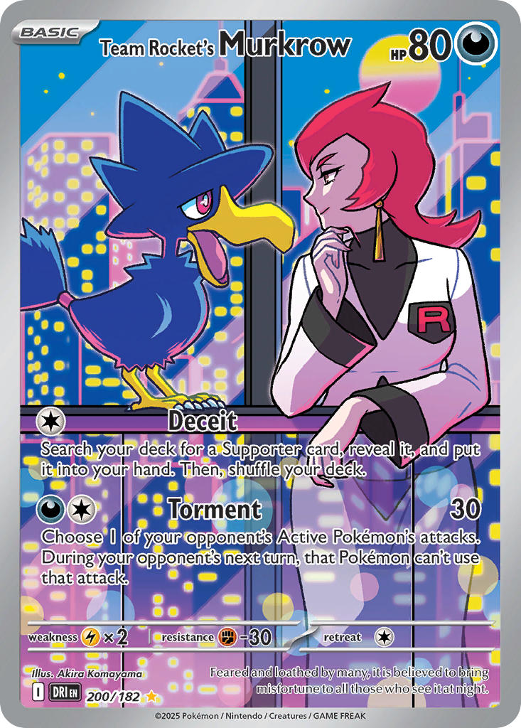 Pokemon TCG! Team Rocket's Murkrow 2025 Destined Rivals #200/182 Illustration Rare Near Mint