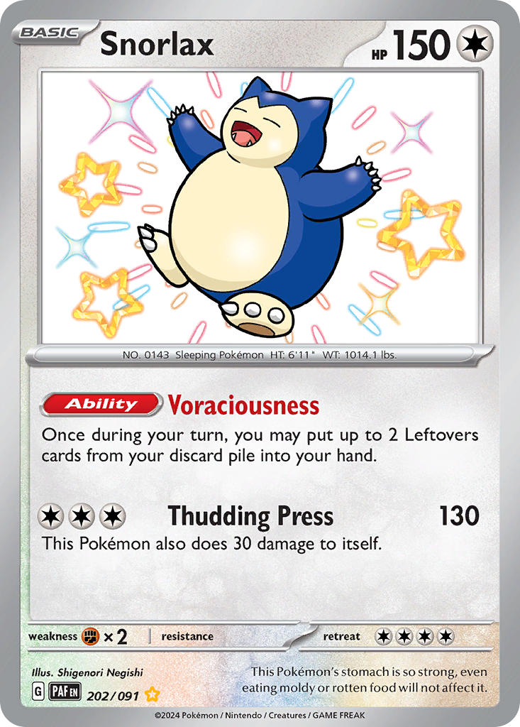 Pokemon TCG! Snorlax 2024 Paldean Fates #202/091 Shiny Rare