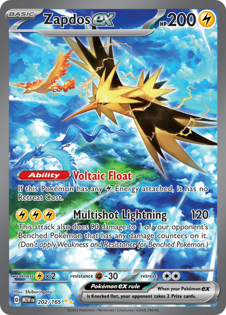 Pokemon TCG! Zapdos ex 2023 151 #202/165 Special Illustration Rare Near Mint