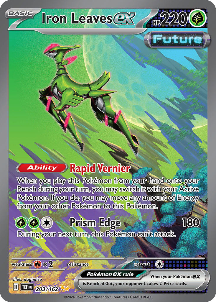 Pokemon TCG! Iron Leaves ex 2024 Temporal Forces #203/162 Special Illustration Rare Heavily Played