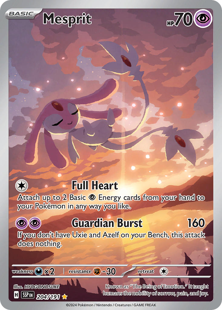 Pokemon TCG! Mesprit 2024 Surging Sparks #204/191 Illustration Rare