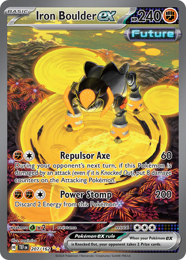 Pokemon TCG! Iron Boulder ex 2024 Temporal Forces #207/162 Special Illustration Rare