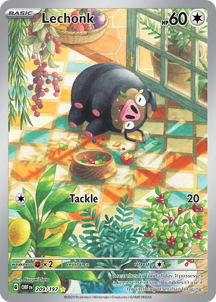 Pokemon TCG! Lechonk 2023 Obsidian Flames #209/197 Illustration Rare Near Mint