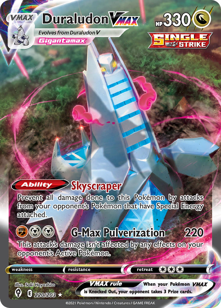 Pokemon TCG! Duraludon VMAX 2021 Evolving Skies #220/203 Special Full Art