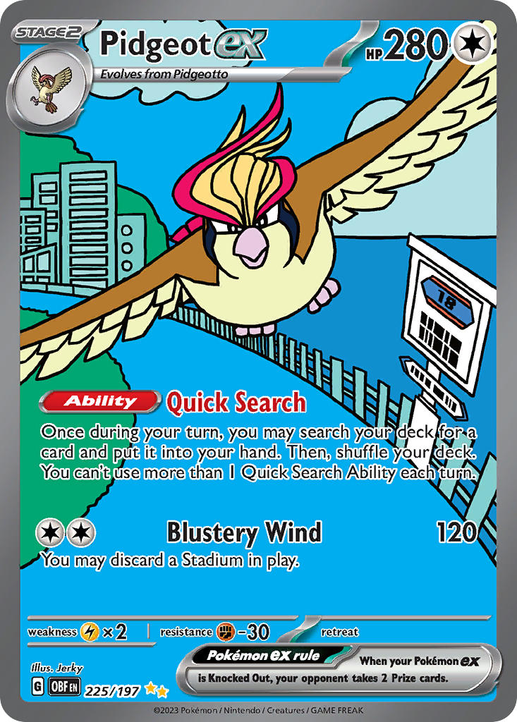 Pokemon TCG! Pidgeot ex 2023 Obsidian Flames #225/197 Special Illustration Rare