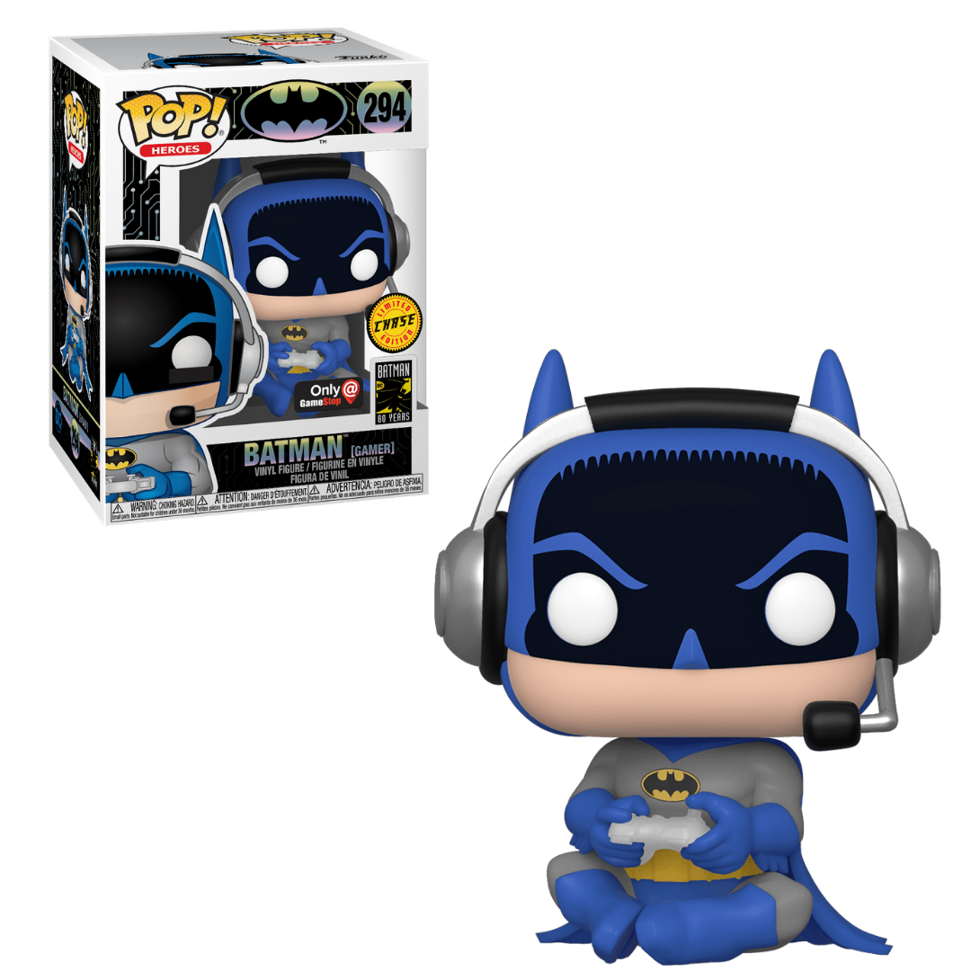 Funko Pop! DC Batman 80th Anniversary - Batman (Gamer) 294 CHASE GameStop Exclusive + Pop Protector