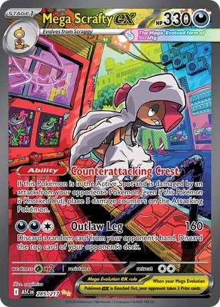 Pokemon TCG! Mega Scrafty ex 2026 Ascended Heroes #285/217 Special Illustration Rare