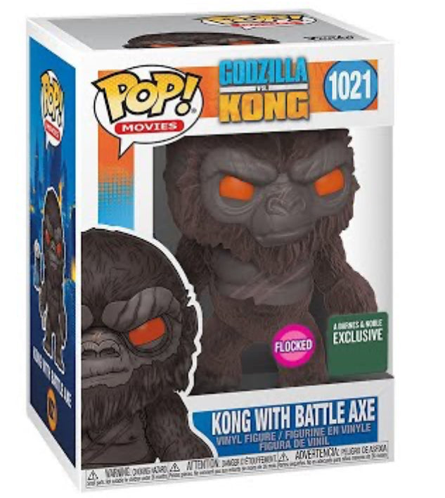 Funko Pop! Godzilla VS Kong : Kong with Battle Axe 1021 Flocked Barnes & Noble Exclusive (VAULTED) + Pop Protector
