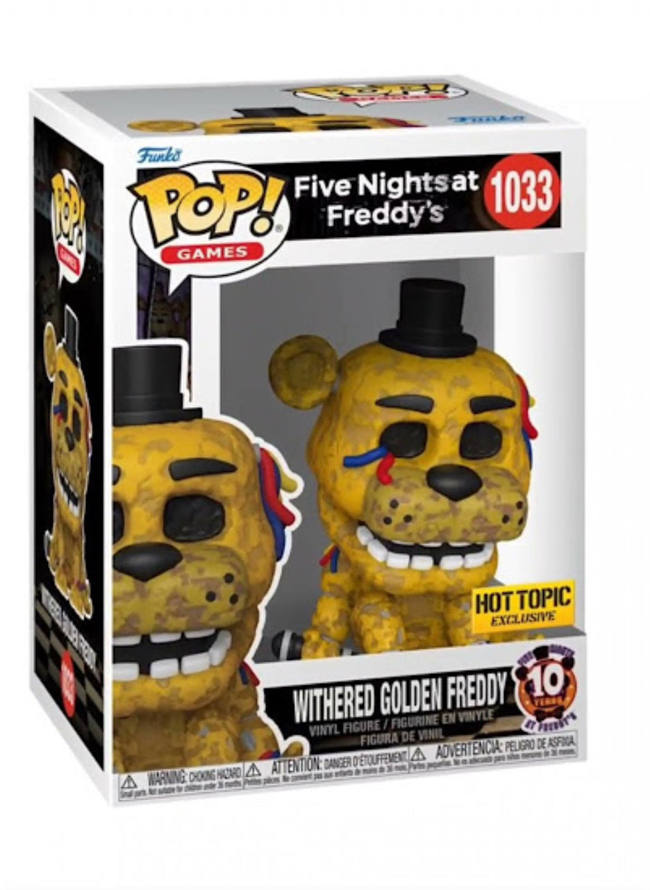 Funko Pop! FNAF : Five Nights at Freddy’s 10th Anniversary Withered Golden Freddy 1033 Hot Topic Exclusive + Free Protector