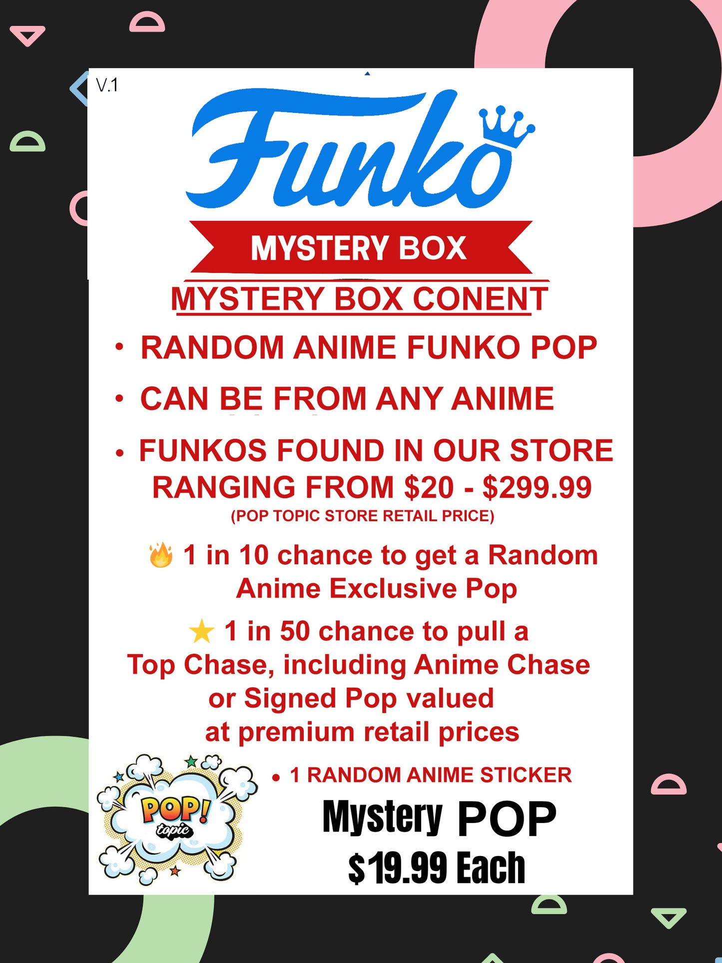 Version 1: Random Pop! Mystery (ANIME) 1 in 50 chance of Chase or signed pop