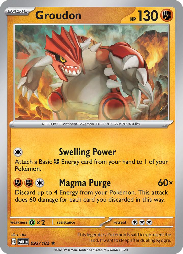 Pokmeon TCG - Reverse Holo - Groudon - 093/182 - SV04: Paradox Rift (PAR)