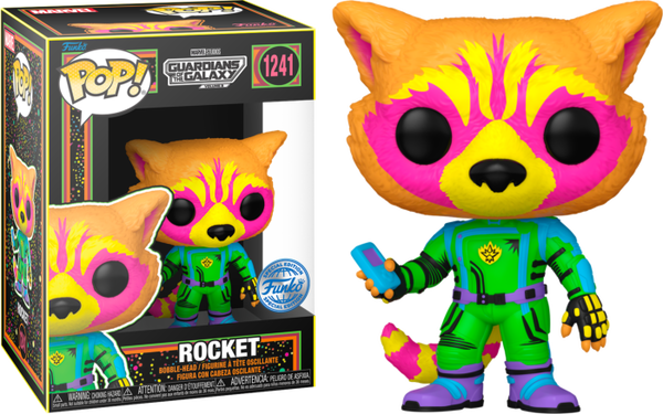 Funko Pop! Marvel Guardians of the Galaxy Volume 3 Blacklight Rocket 1241 Funko Special Edition + Pop Protector
