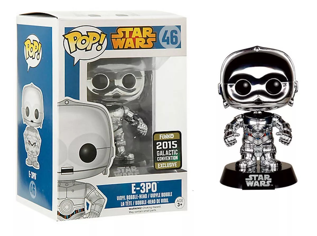 Funko Pop! Star Wars E-3PO 46 (Metallic Silver) Funko 2015 Galactic Convention Exclusive + Free Protector (VAULTED)