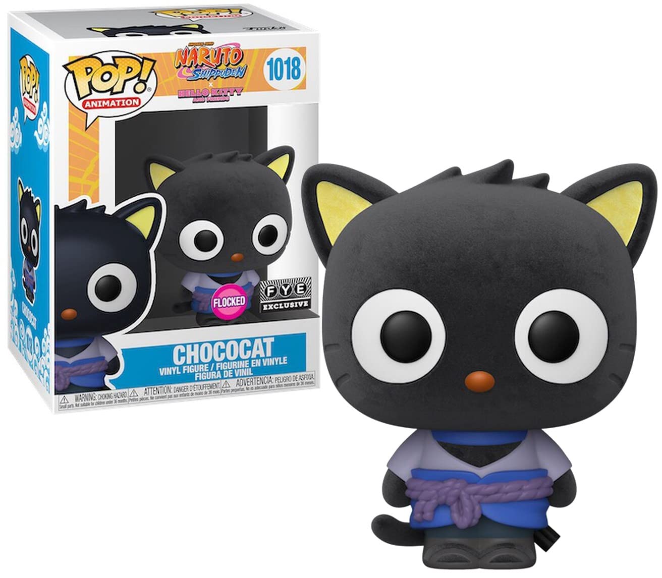 Funko Pop! Sanrio Shonen Jump Naruto X Hello Kitty and Friends - #1018 Chococat Sasuke Flocked FYE Exclusive + PROTECTOR!