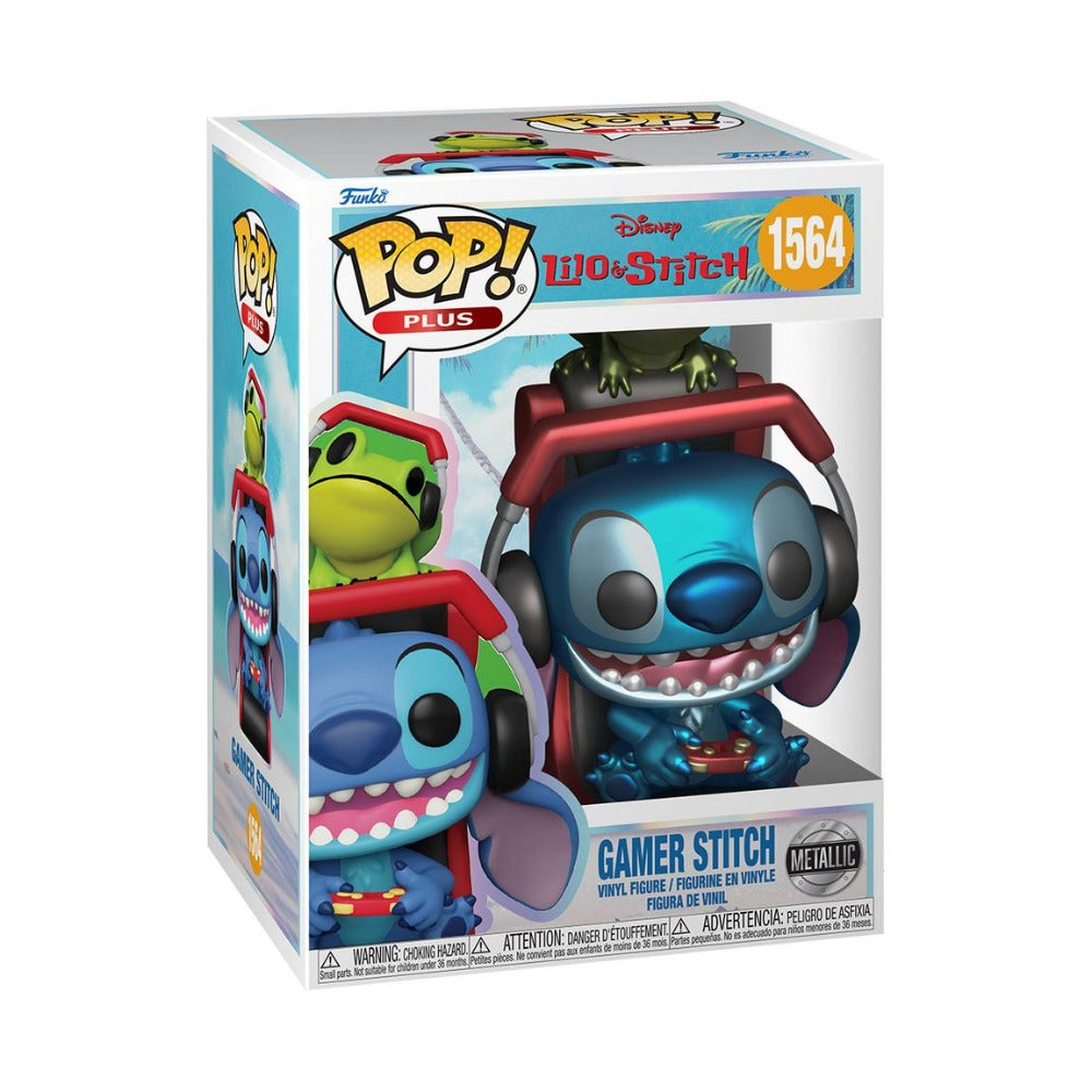 Funko Pop! Disney Lilo & Stitch - Gamer Stitch 1564 Metallic Figure + Pop Protector