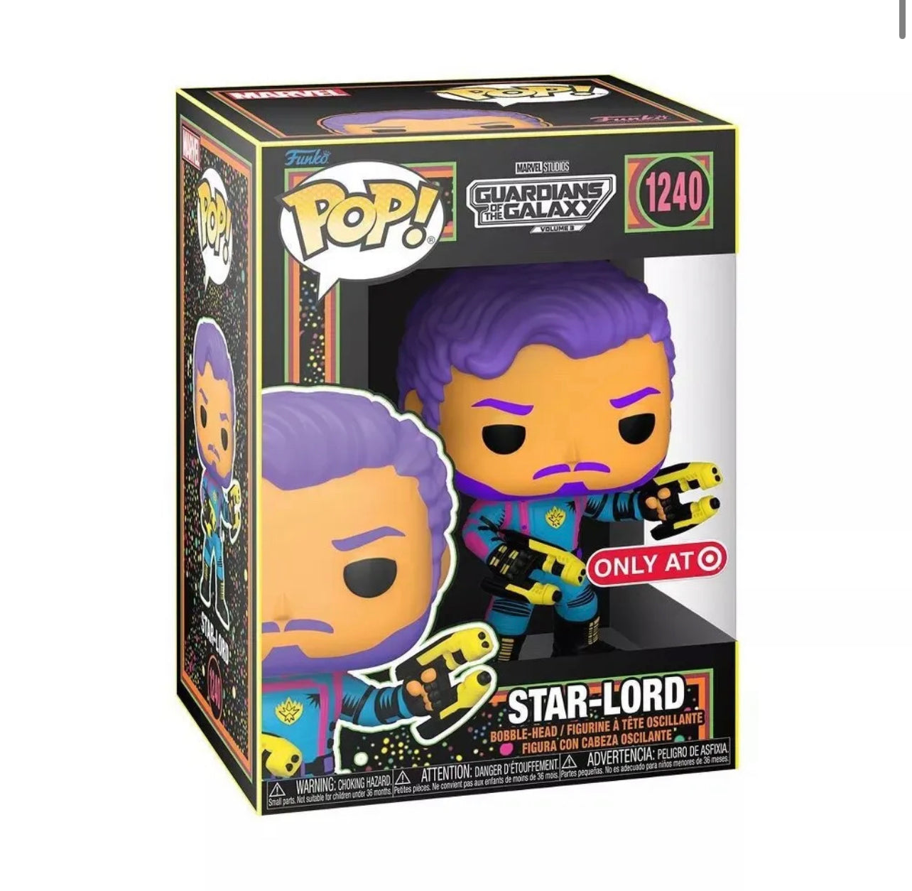 Funko Pop! Marvel Studios Guardians of the Galaxy Volume 3 Star-Lord Blacklight 1240 Target Exclusive + Free Protector