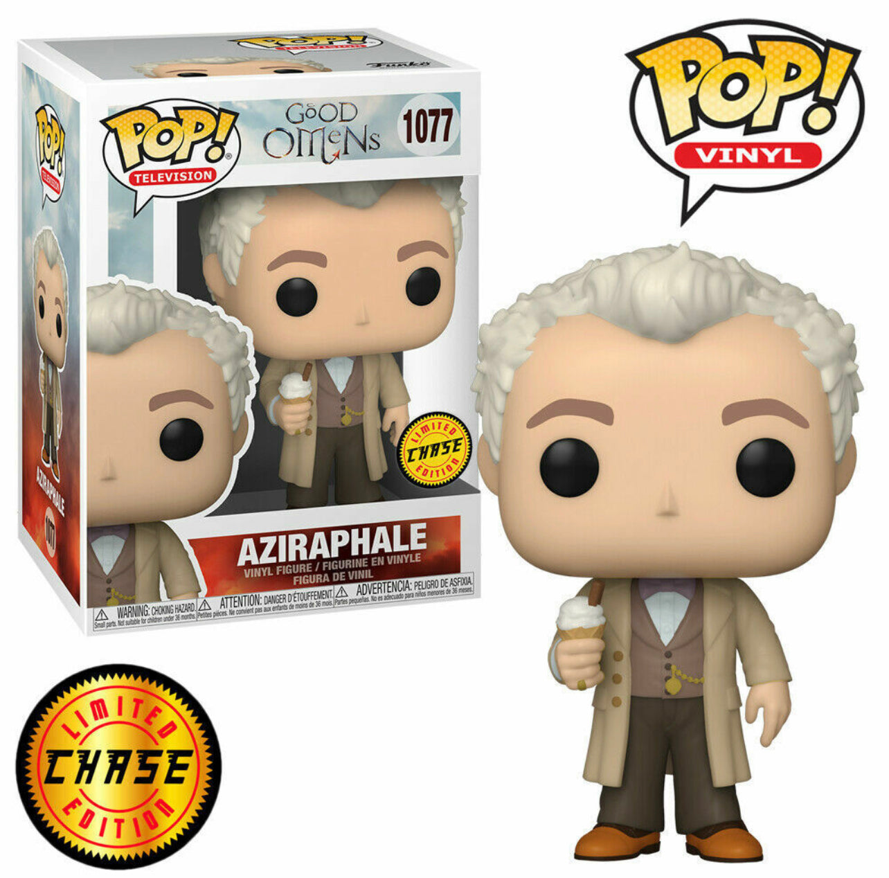 Funko Pop! Good Omens Aziraphale 1077 CHASE + Free Protector (VAULTED)