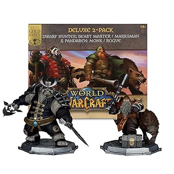 McFarlane Toys Gold Label Collection World of Warcraft Deluxe 2-Pack Dwarf Hunter : Beast Master / Marksman & Pandaren : Monk / Rogue 1: 12 Scale Figures