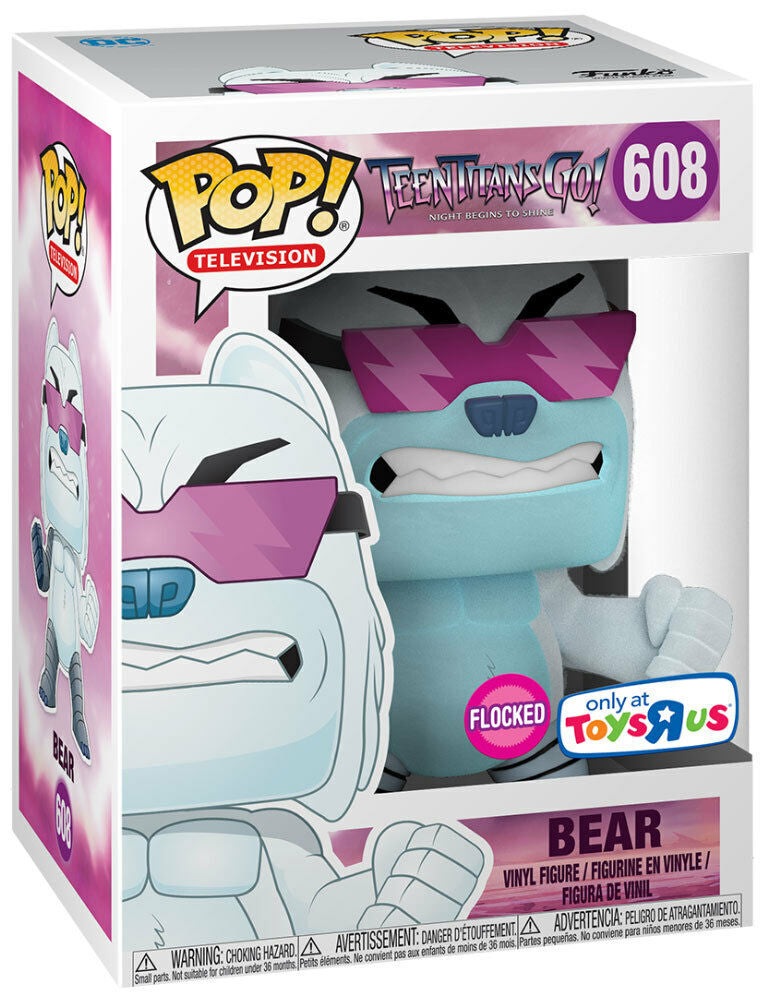 Funko Pop! Teen Titans Go! Night Begins To Shine : Bear 608 Flocked Toys R Us Exclusive (VAULTED) + Pop Protector