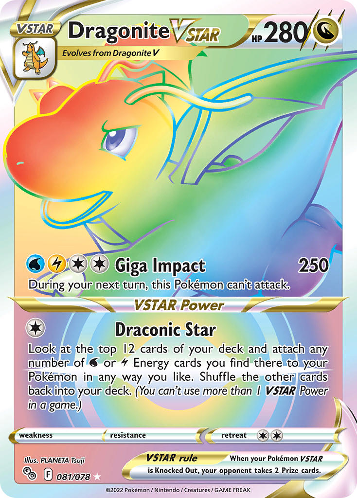 Pokemon TCG! Dragonite VSTAR 2022 Pokemon GO #081/078 Rainbow Rare