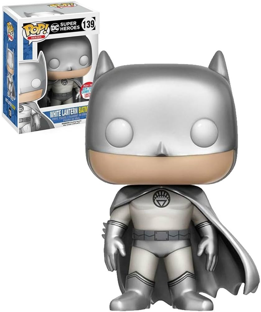 Funko Pop! DC Super Heroes : White Lantern Batman (Metallic, Silver) 139 Funko 2016 New York Comic Con Exclusive (VAULTED) + Pop Protector