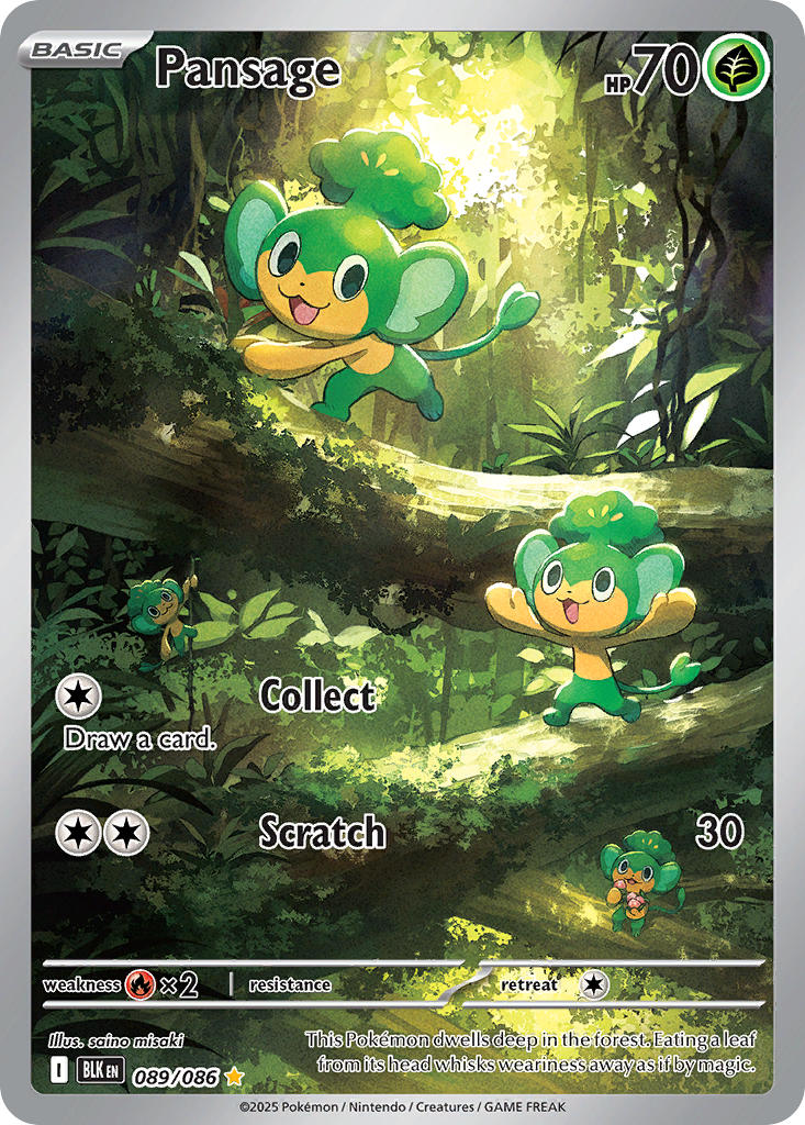 Pokemon TCG! Pansage 2025 Black Bolt #089/086 Illustration Rare Near Mint