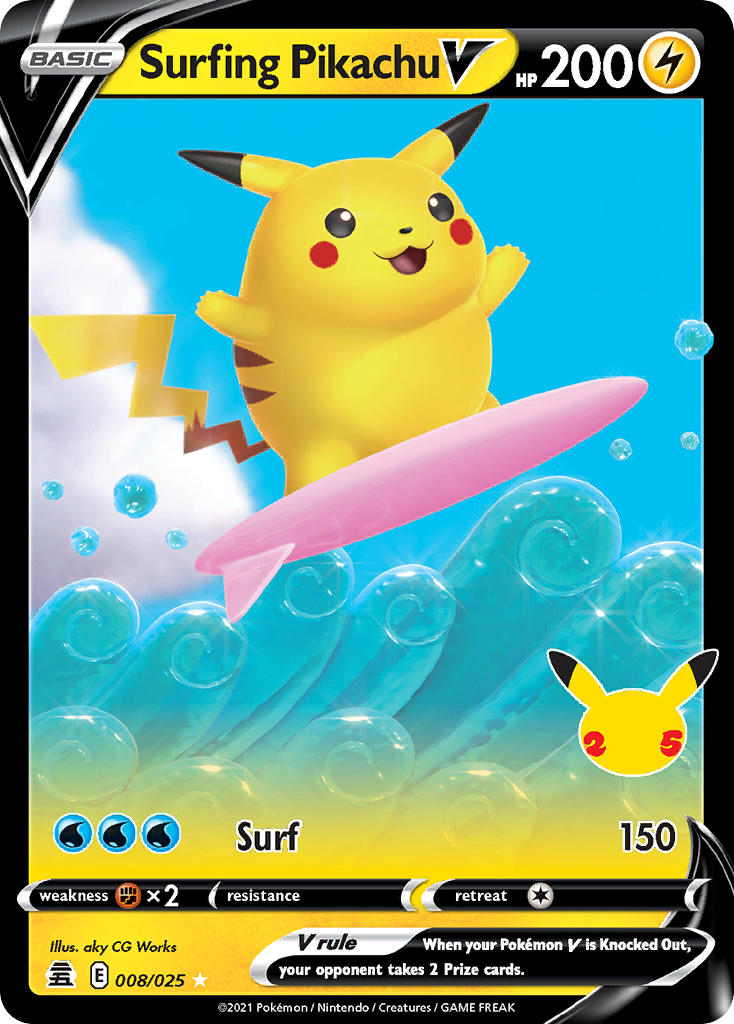 Pokemon TCG! Surfing Pikachu V 2021 Celebrations #008/025 Ultra Rare