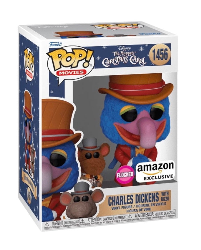 Funko Pop! Disney The Muppet Christmas Carol Charles Dickens with Rizzo 1456 Flocked Amazon Exclusive + Free Protector