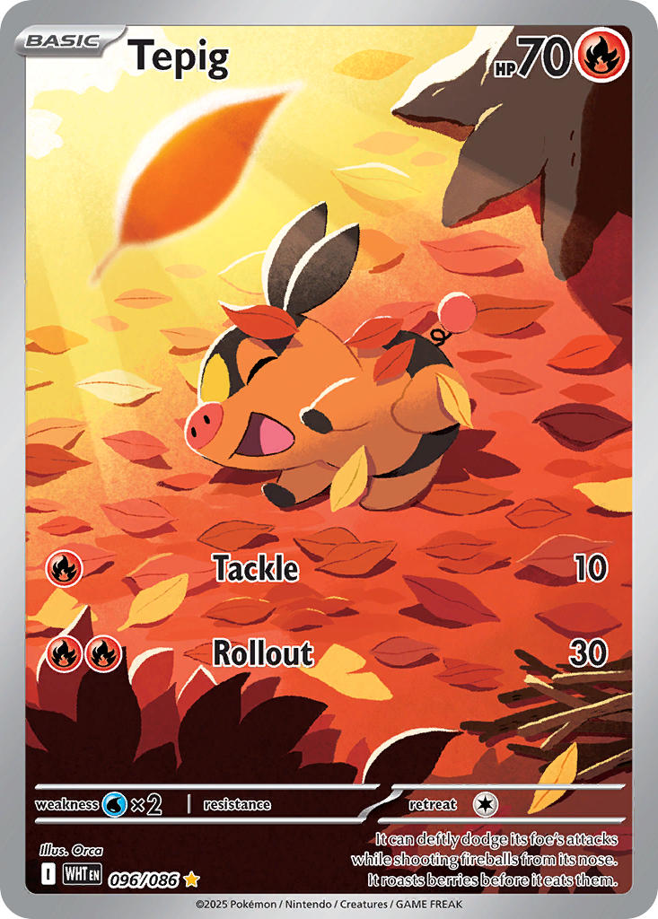 Pokemon TCG! Tepig 2025 White Flare #096/086 Illustration Rare