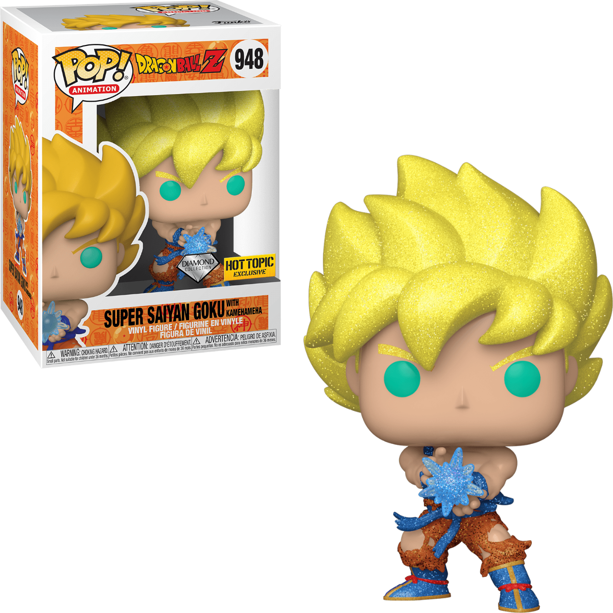 Funko Pop! Dragon Ball Z Super Saiyan Goku with Kamehameha 948 Diamond Hot Topic Exclusive + Free Protector