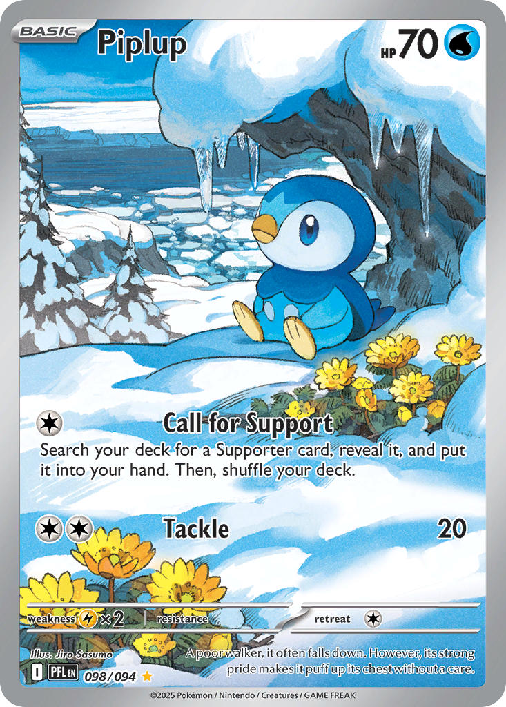 Pokemon TCG! Piplup 2025 Phantasmal Flames #098/094 Illustration Rare