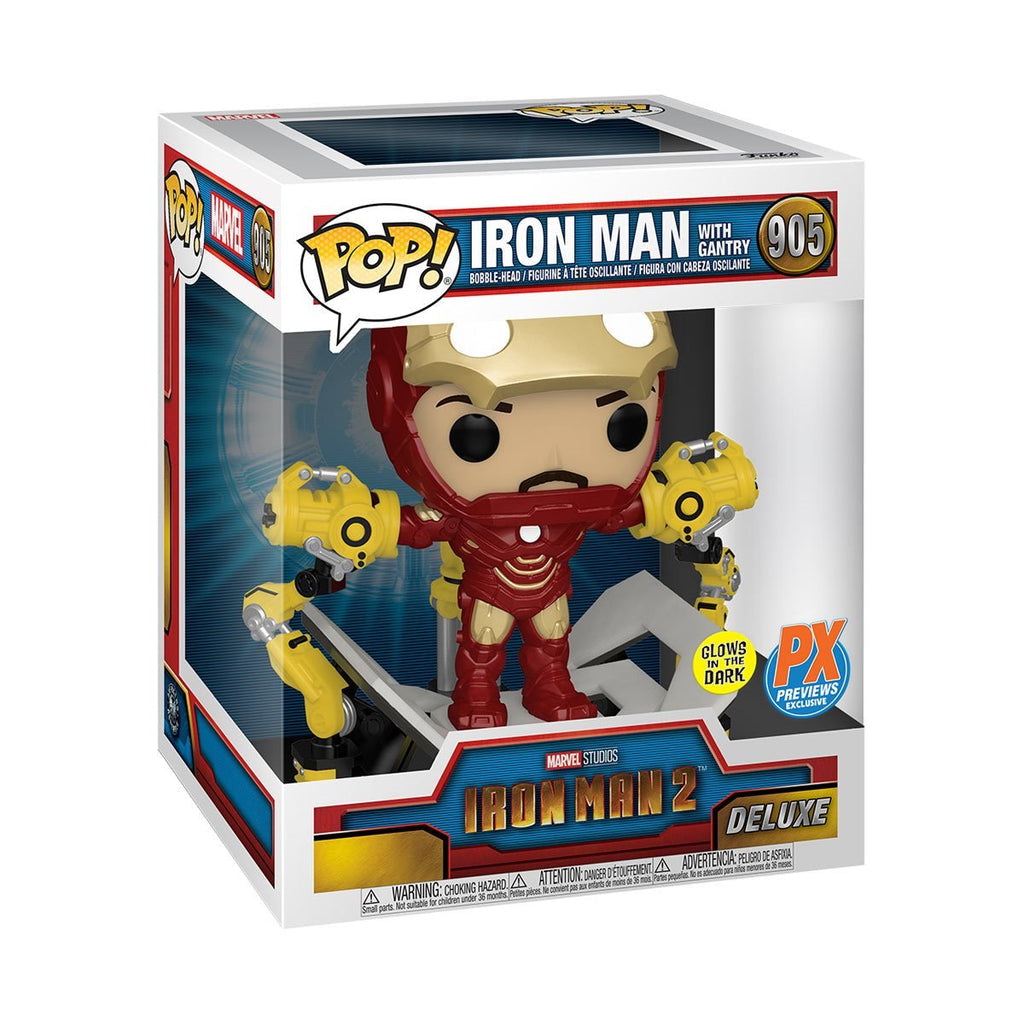 Funko Pop! Marvel Iron Man 2 - Iron Man with Gantry 905 Glows in the Dark PX Previews Exclusive Deluxe 6-Inch Figure